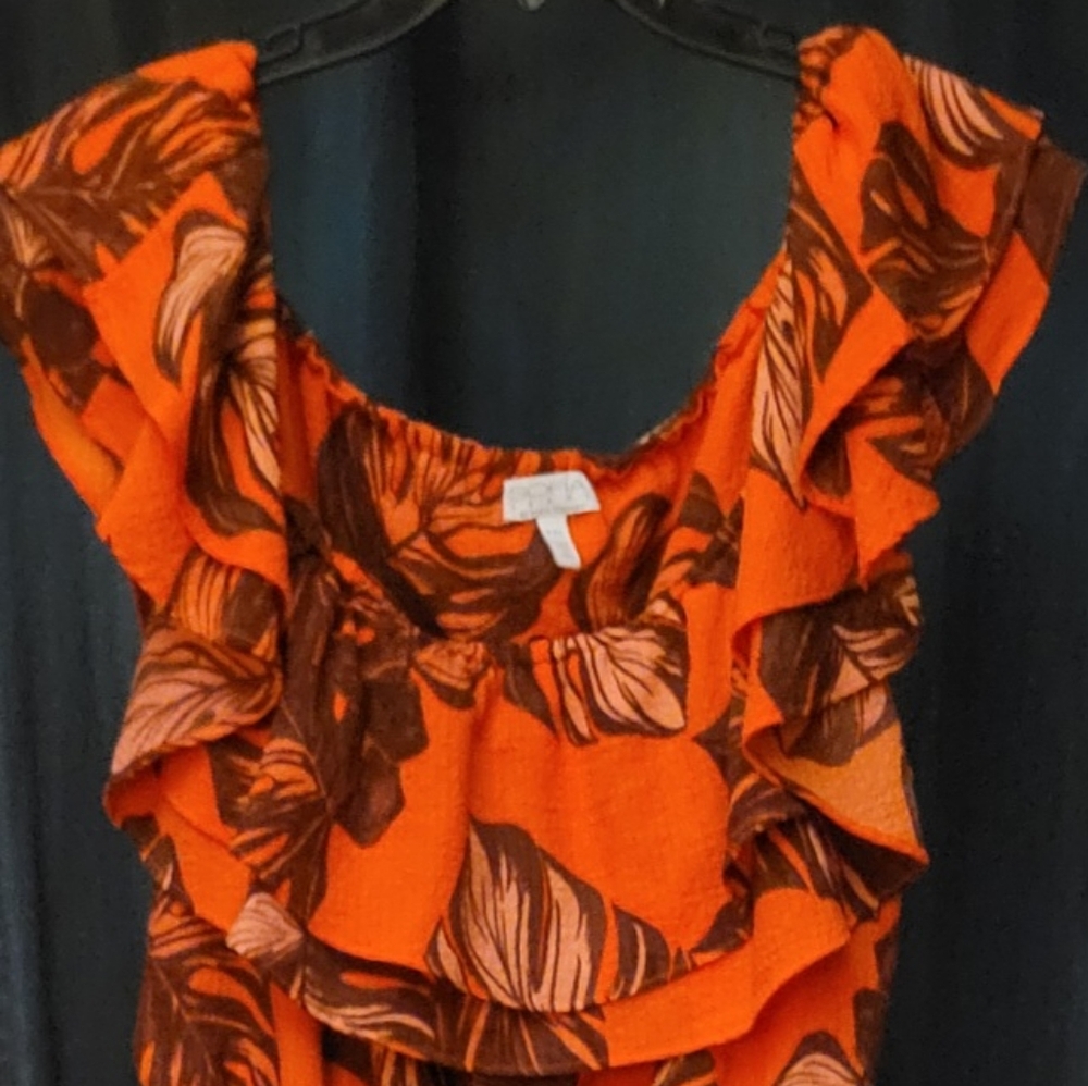 XXL Orange, Brown, light Purple Ruffle Dress